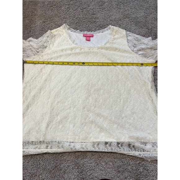 Vtg Woman Within Ivory Lace Long Sleeve Top 2X Stretch Sheer Sleeve Lined Boho - Picture 3 of 7